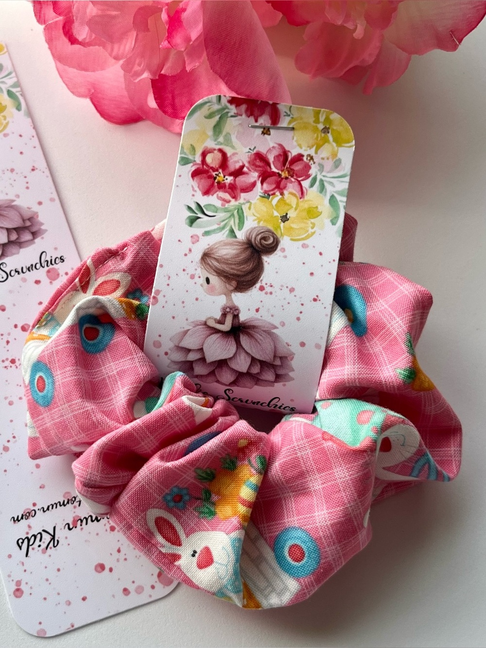 Kids Pink Bunny Print Scrunchie